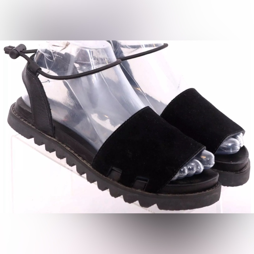 Hunter Black Leather Bungee Strap Open Toe Gladiator Sandal Shoes Women's US 9